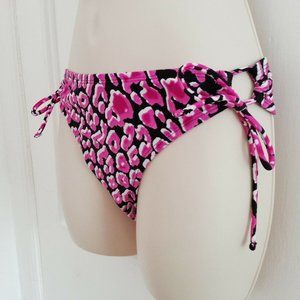 new Bikini Bottom Side String Tie Pink Black Animal Print MED 8 10